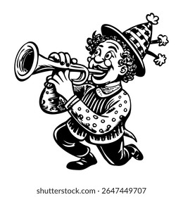Clown trumpet illustration in sketchy style