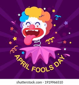 Clown vector flat illustration, April Fools Day text for greeting card, ads, promotion, poster, flyer, signage.