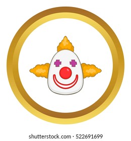 Clown vector icon in golden circle, cartoon style isolated on white background