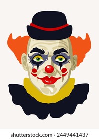 Clown. Vector isolated bright portrait of circus actor.