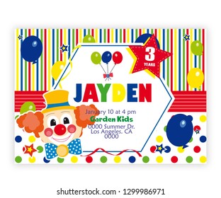 Clown Vectorial Invitation for Birthday Party - children - vector - illustration