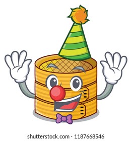 Clown wooden steamed food container on cartoon