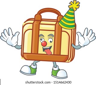 Clown work suitcase character on white background