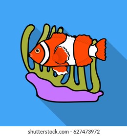 Clownfish and anemone icon in flat style isolated on white background. Australia symbol stock vector illustration.
