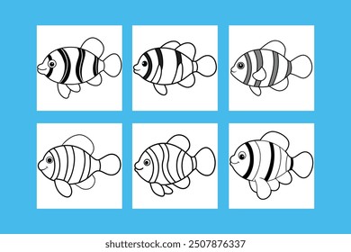 Clownfish art black line lineart silhouette Vector illustration   