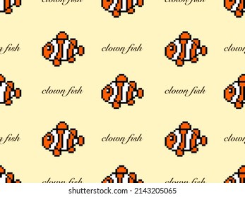 Clowfish Cartoon-Zeichen nahtlos Muster auf gelbem Hintergrund.Pixel-Stil