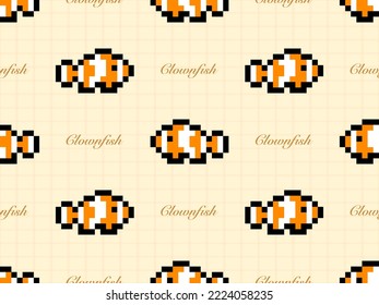 Clownfish cartoon character seamless pattern on orange background