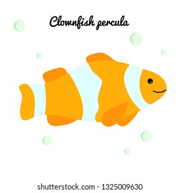 Clownfish Cartoon tropical fish with water bubbles. character smiling happily of sea animal Print for clothes, baby shower decoration. Marine stickers isolated on white background