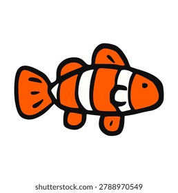 Clownfish clown fish doodle hand drawn, anemonefish sketch, tropical ocean wildlife ink illustration, exotic marine animal icon, sea life isolated on white