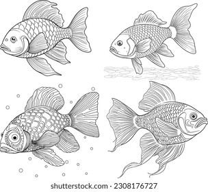 Clownfish Coloring illustration, Clownfish  line art design