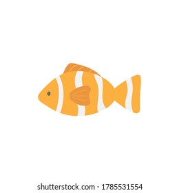 Clownfish cute vector illustration. Hand drawn ocean, marine, sea orange and white striped fish animal. Isolated.