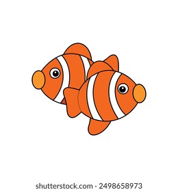 Clownfish duo vector: cartoon, clipart, line art, vibrant and playful design