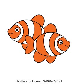 Clownfish duo vector: cartoon, clipart, line art, vibrant and playful design