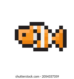 Clownfish icon pixel art. Fish icon pixel art. Vector illustration.