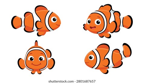Clownfish Illustrations Flat Vector Design On White Background