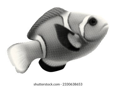 clownfish isolated retro halftone texture dotted marine concept design in vintage magazine style grunge collage element in white background