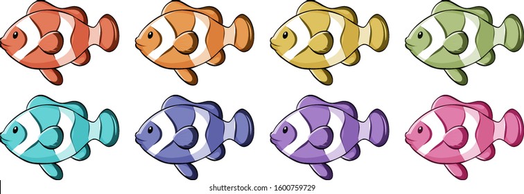 Clownfish in many colors illustration