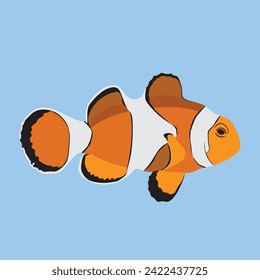 Clownfish minimal  flat vector on blue water.vector illustration.