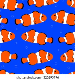 clownfish on blue background. seamless pattern. vector illustration