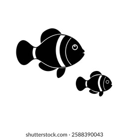 Clownfish Silhouette Vector Art Illustration and Black Clownfish Fish Design
