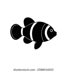 Clownfish Silhouette Vector Art Illustration and Black Clownfish Fish Design