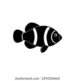 Clownfish Silhouette Vector Art Illustration and Black Clownfish Fish Design