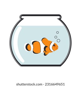 Clownfish swims in an aquarium with water isolated on a white background. Vector.