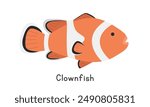 Clownfish vector illustration. Percula clownfish cartoon clipart, animal in flat style. Sea animals, underwater creatures, ocean animals, marine life concept. Clownfish vector design isolated on white