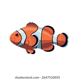 Clownfish vector illustration in side view, full body on white background, 2D vector illustration