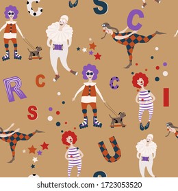 Clowns. Circus. Vector pattern for your design