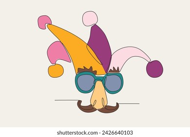 A clown's hat and mustache. April fools one-line drawing