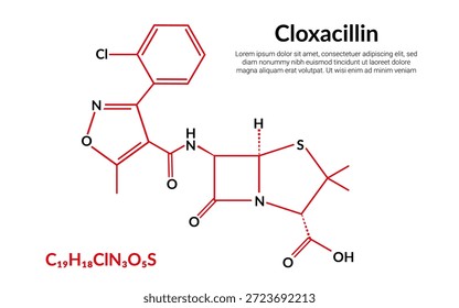 Cloxacillin, Antibiotikum, Molekularstruktur Formel, geeignet für Bildung oder Chemie wissenschaftlichen Inhalt. Vektorgrafik