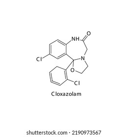 Cloxazolam Molecule Flat Skeletal Structure, Benzodiazepine Class Drug Used As Anxiolytic, Anticonvulsant, Sedative, Hypnotic Agent. Vector Illustration On White Background.