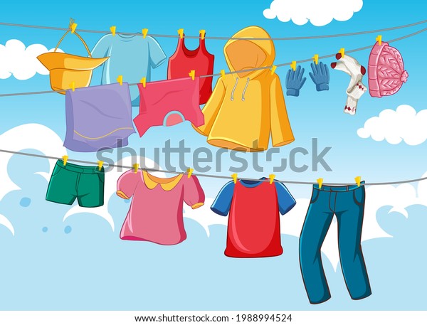 Cloyhes Drying Outdoor Scene Illustration Stock Vector (royalty Free 