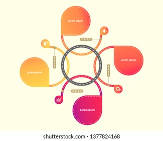clrcle highway roadmap timeline elements with markpoint graph think search gear target icons. vector illustration eps10