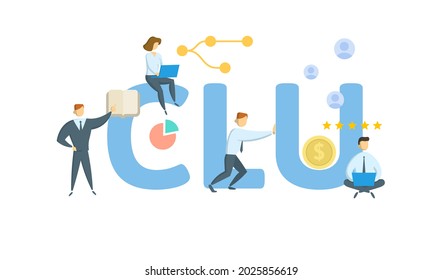 CLU, Chartered Life Underwriter. Concept with keyword, people and icons. Flat vector illustration. Isolated on white.