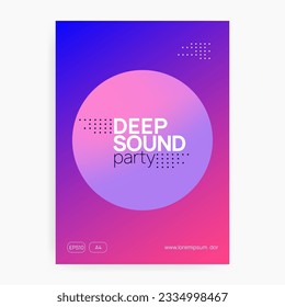 Club Banner. Bright Glitch For Presentation. Trendy Electronic Poster. House And Nightlife Vector. Geometric Background For Brochure Design. Purple And Turquoise Club Banner