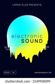 Club Banner. Disco And Nightlife Design. Trendy Sound Flyer. Abstract Background For Invitation Vector. Bright Art For Brochure. Yellow And Turquoise Club Banner