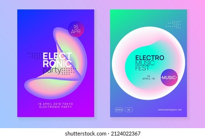 Club Banner. Gradient Pattern For Brochure Shape. Trance And Concert Design. Cool Techno Party. Modern Effect For Invitation. Purple And Turquoise Club Banner