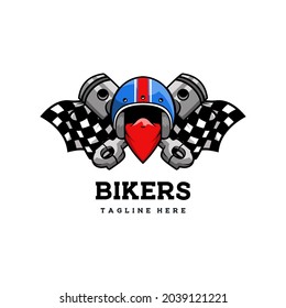 club biker garage classic retro badge racer helmet