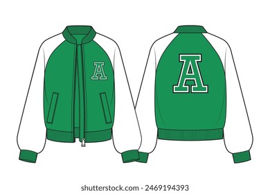 Club bomber chaqueta verde y blanco, ropa casual.