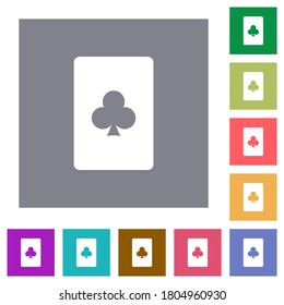 Club card symbol flat icons on simple color square backgrounds