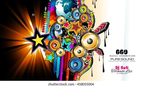Club Disco Flyer template with Music Elements and Colorful Scalable backgrounds. Music event Posters and banners.
