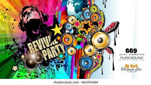 Club Disco Flyer template with Music Elements , Colorful Scalable backgrounds and space for Text. Ideal for Dancing Event posters or for printed promotional materials.