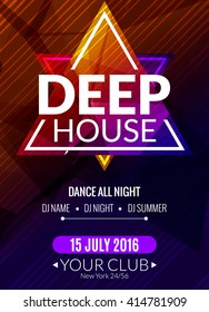 Club Electronic Deep House Music Poster. Musical Event DJ Flyer. Disco Trance Sound. Night Party.