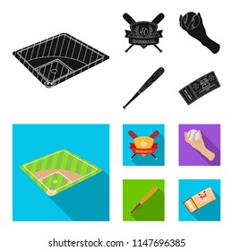 Club emblem, bat, ball in hand, ticket to match. Baseball set collection icons in black,flat style vector symbol stock illustration web.