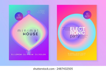 Club Event. Cool Neon Poster. Holiday Background For Magazine Vector. Sound And Discotheque Design. Modern Effect For Cover. Pink And Blue Club Event