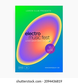 Club Event. Elegant Pattern For Cover Concept. Wave Neon Party. Bright Glitch For Invitation. Sound And Nightlife Layout. Purple And Orange Club Event