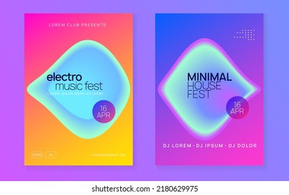 Club Event. Indie Trance Fest. Futuristic Pattern For Invitation Design. Trendy Art For Brochure. Neon And Show Layout. Purple And Turquoise Club Event