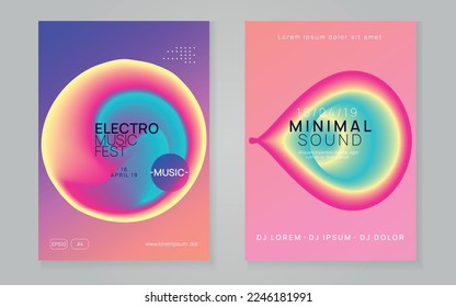 Club Event. Trance And Concert Vector. Wavy Neon Banner. Holiday Pattern For Presentation Layout. Linear Effect For Set. Rainbow Club Event